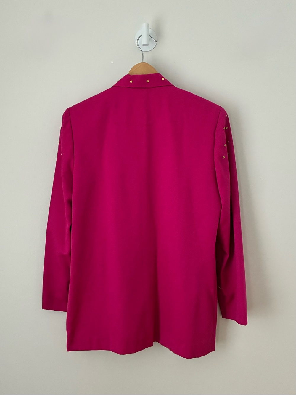 Vintage Fuscia Halston Wool Studded Jacket w/ Matching Skirt Size 8 Made in USA - Picture 5 of 9